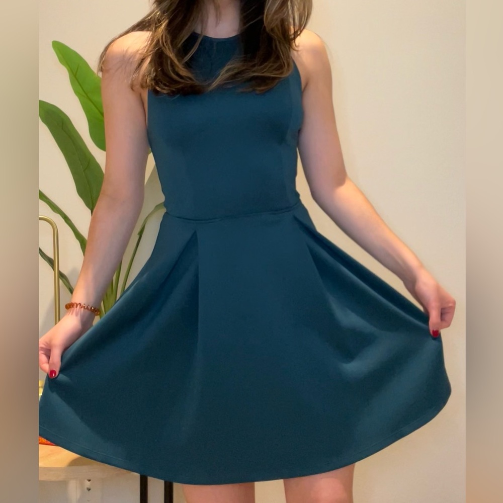Blue-green A-line mini homecoming dress